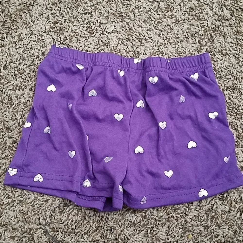 Planet Sleep Girls Purple Sleep Shorts Size 4/5 Silver Hearts Elastic Waist